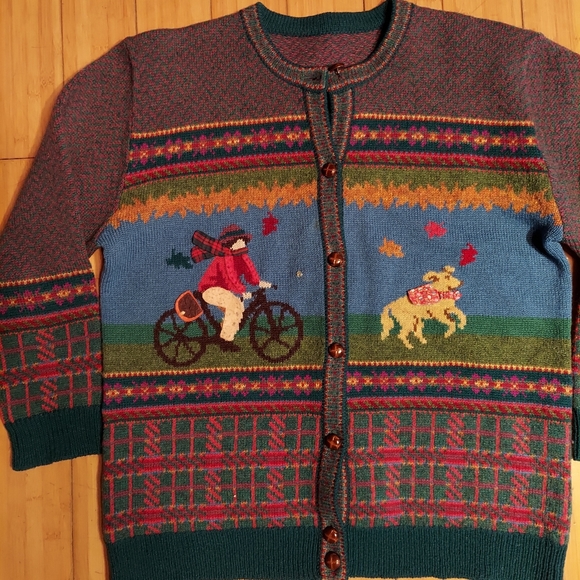 Autumn Novelty Shetland wool cardigan sweater xl - Picture 1 of 5